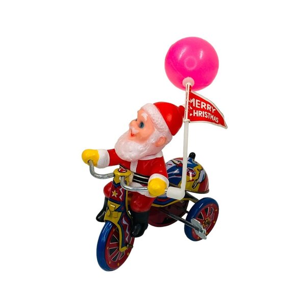 Vintage Christmas Tin Wind-up Santa on Tricycle with a Balloon ~ Works! Korea - Picture 4 of 15